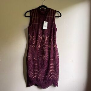 Bardot Alice Lace Cocktail Dress, Pinot or Plum US6 small Eur38 AUS/UK 10